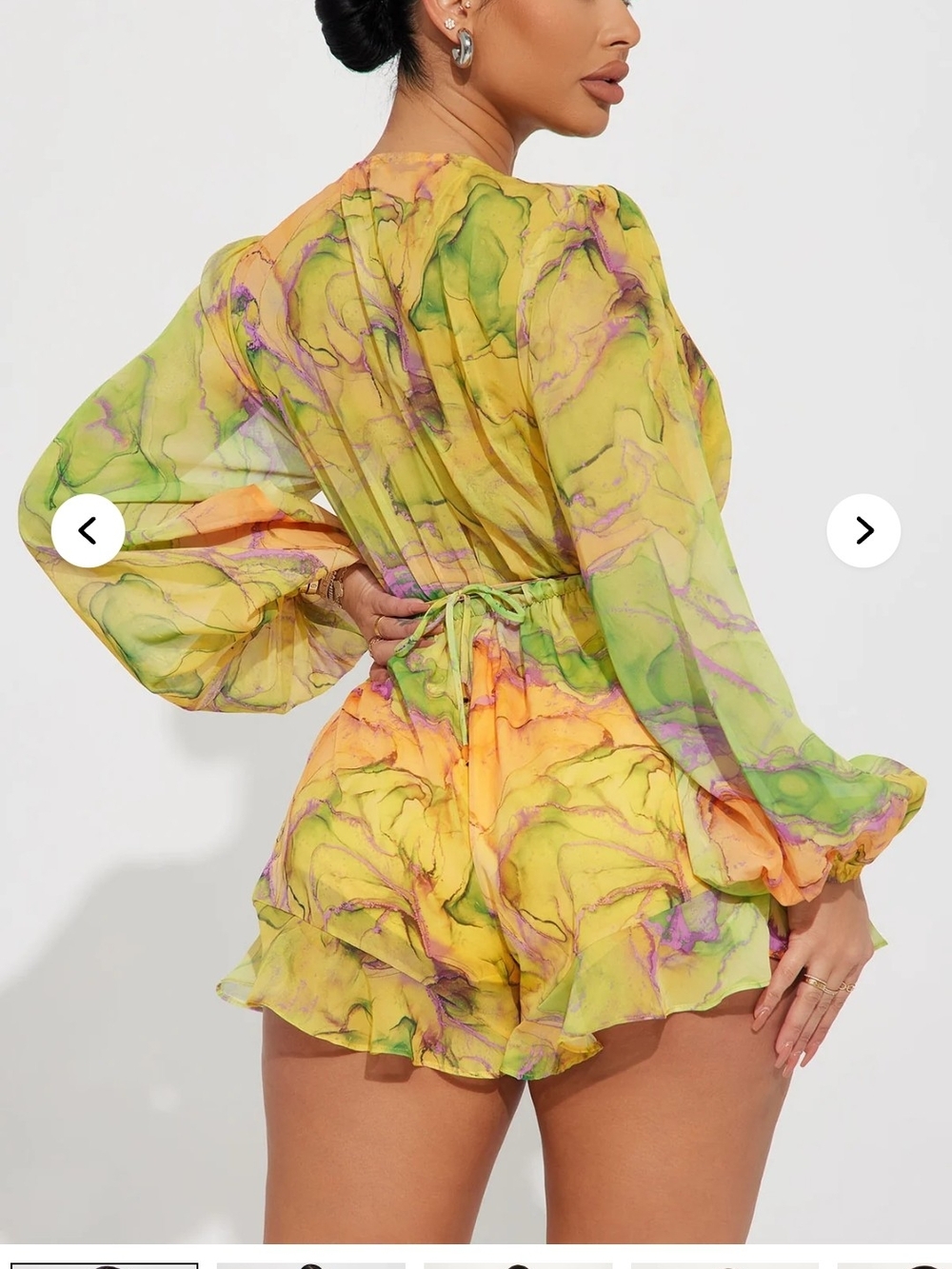 Nwt Large Fashion Nova Yellow Multi Marble Print Romper - Picture 3 of 17